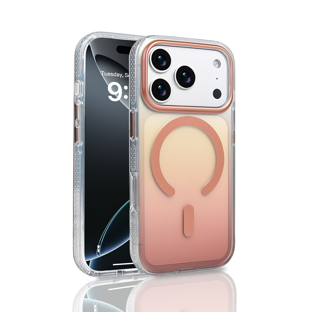 iPhone 17 Pro Kılıf M-safe Şarj Özellikli Transparan Renk Geçişli NXXA Toros Kapak - Rose Gold