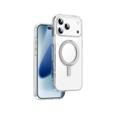 Apple iPhone 17 Pro Kılıf M-safe Şarj Özellikli Wiwu MCC-201 iShield Ultra Serisi Standlı Crystal Sert PC Kapak - Wiwu