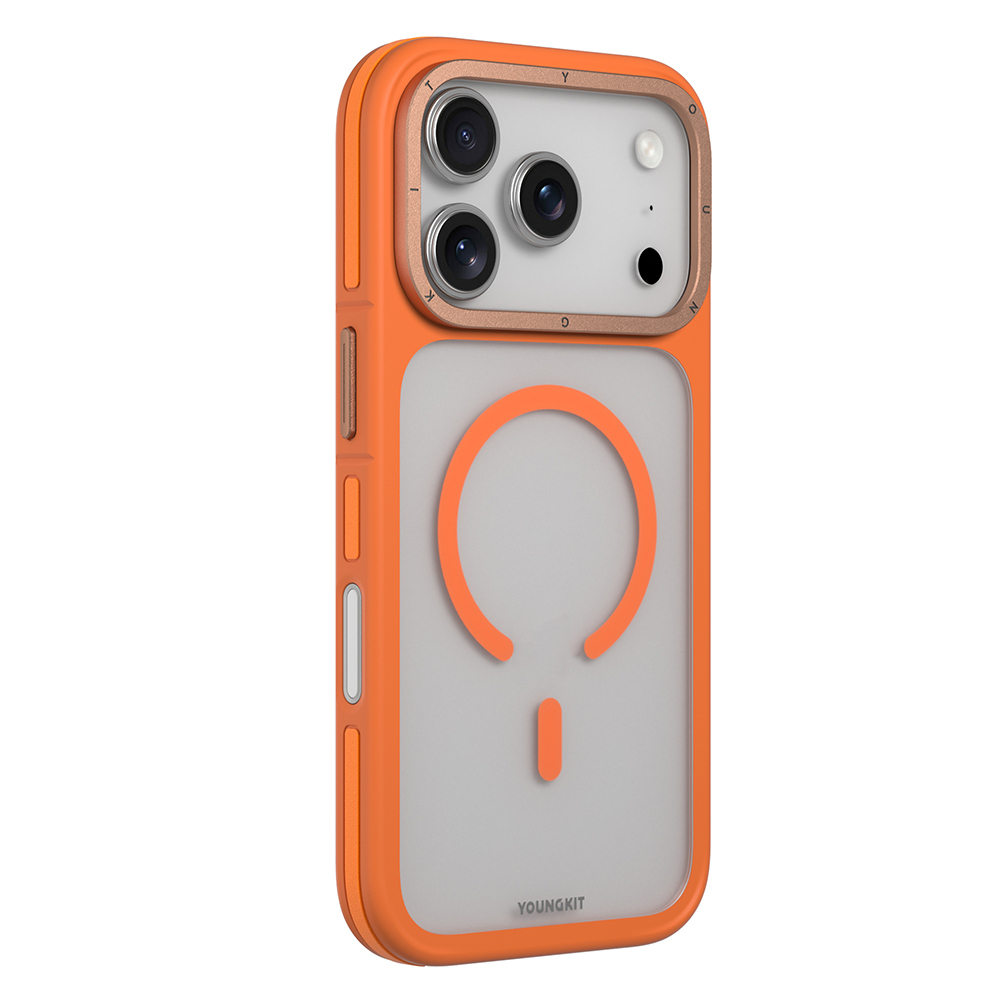Apple iPhone 17 Pro Kılıf M-safe Şarj Özellikli Youngkit Rock Sand Serisi Kapak - Turuncu