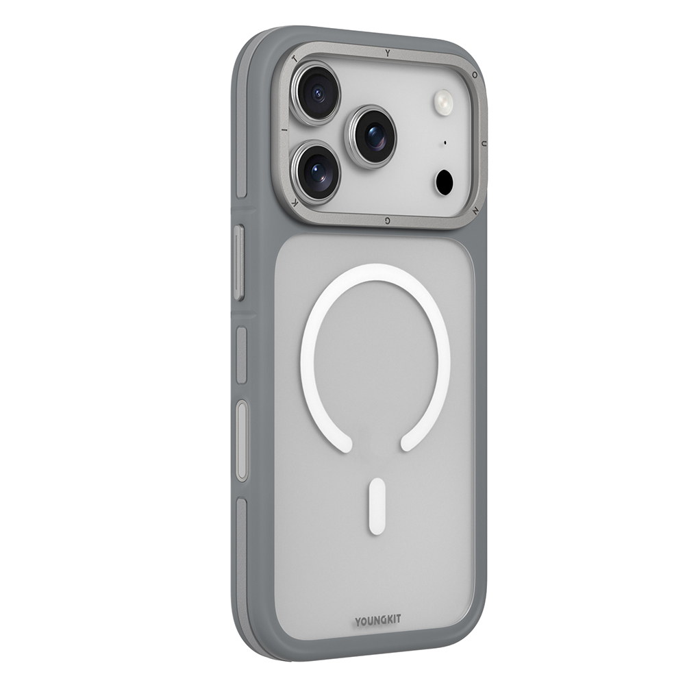 Apple iPhone 17 Pro Kılıf M-safe Şarj Özellikli Youngkit Rock Sand Serisi Kapak - Gri