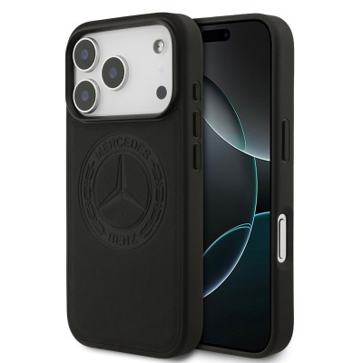 Apple iPhone 17 Pro Kılıf Mercedes Benz Orjinal Lisanslı M-safe Şarj Özellikli Hakiki Deri Nostaljik Yıldız Dizayn Kapak Siyah