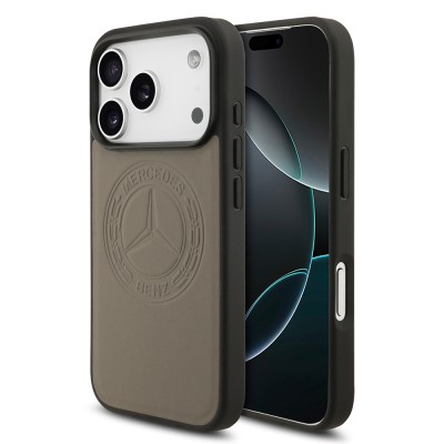 Apple iPhone 17 Pro Kılıf Mercedes Benz Orjinal Lisanslı M-safe Şarj Özellikli Hakiki Deri Nostaljik Yıldız Dizayn Kapak Kahverengi