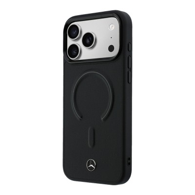 Apple iPhone 17 Pro Kılıf Mercedes Benz Orjinal Lisanslı M-safe Şarj Özellikli Metal Yıldız Logolu Kabartmalı Deri Kapak - 2