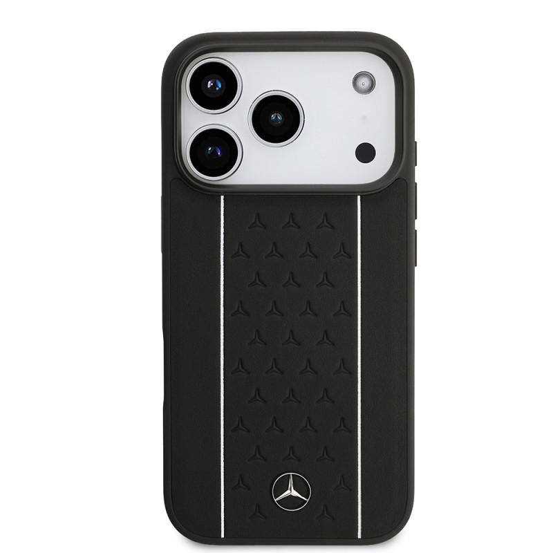 Apple iPhone 17 Pro Kılıf Mercedes Benz Orjinal Lisanslı M-safe Şarj Özellikli Şeritli Yıldız Desenli Metal Logolu Deri Kapak - 6