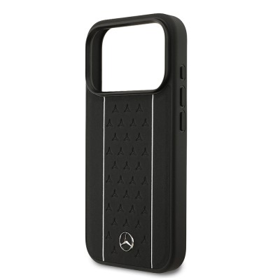 Apple iPhone 17 Pro Kılıf Mercedes Benz Orjinal Lisanslı M-safe Şarj Özellikli Şeritli Yıldız Desenli Metal Logolu Deri Kapak - 8