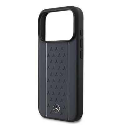 Apple iPhone 17 Pro Kılıf Mercedes Benz Orjinal Lisanslı M-safe Şarj Özellikli Şeritli Yıldız Desenli Metal Logolu Deri Kapak - 12