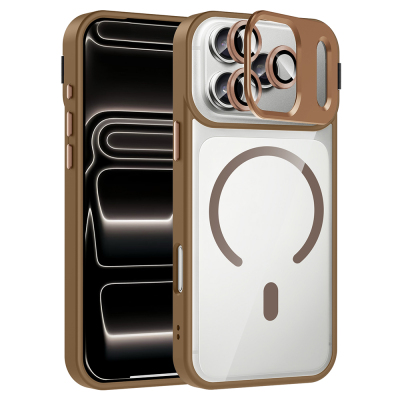 Apple iPhone 17 Pro Kılıf Standlı ve Kamera Lens Hediyeli M-Safe Şarj Özellikli Zore Etro Kapak - Zore