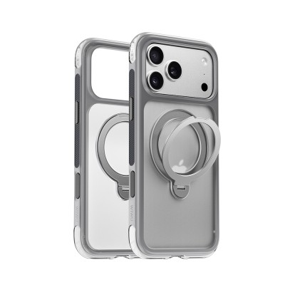 Apple iPhone 17 Pro Kılıf Wiwu AS-203 AeroShield Ultra Serisi M-safe Şarj Özellikli Airbag Tasarımlı Standlı Kapak Gri