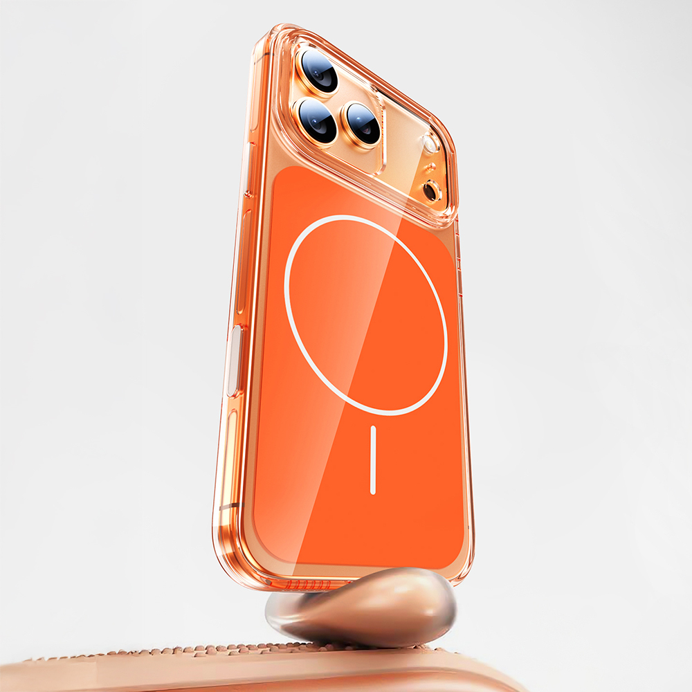 iPhone 17 Pro Kılıf NXXA M-safe Şarj Özellikli Şeffaf Kamera Kontrol Butonlu Lugano Kapak - Turuncu