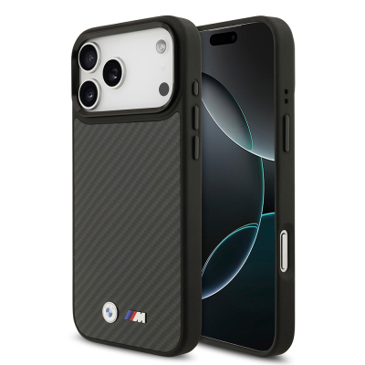 Apple iPhone 17 Pro Max Case BMW Original Licensed M-safe Charging Feature Carbon Fiber Metal Logo Cover - BMW