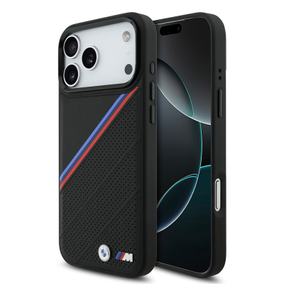 Apple iPhone 17 Pro Max Case BMW Original Licensed M-Safe Charging Feature M Logo Three Stripe Perforated Leather Cover - BMW