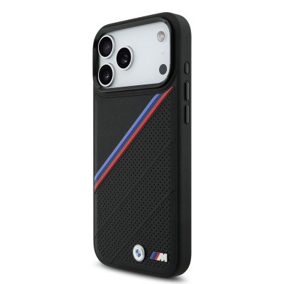 Apple iPhone 17 Pro Max Case BMW Original Licensed M-Safe Charging Feature M Logo Three Stripe Perforated Leather Cover - 4