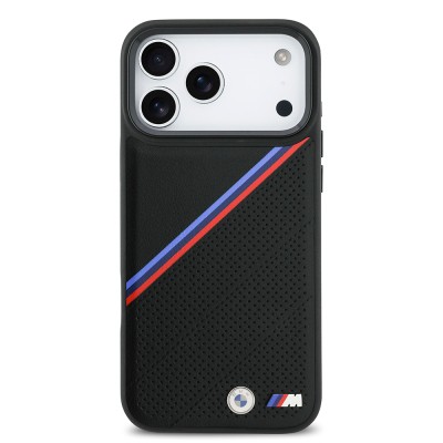Apple iPhone 17 Pro Max Case BMW Original Licensed M-Safe Charging Feature M Logo Three Stripe Perforated Leather Cover - 5