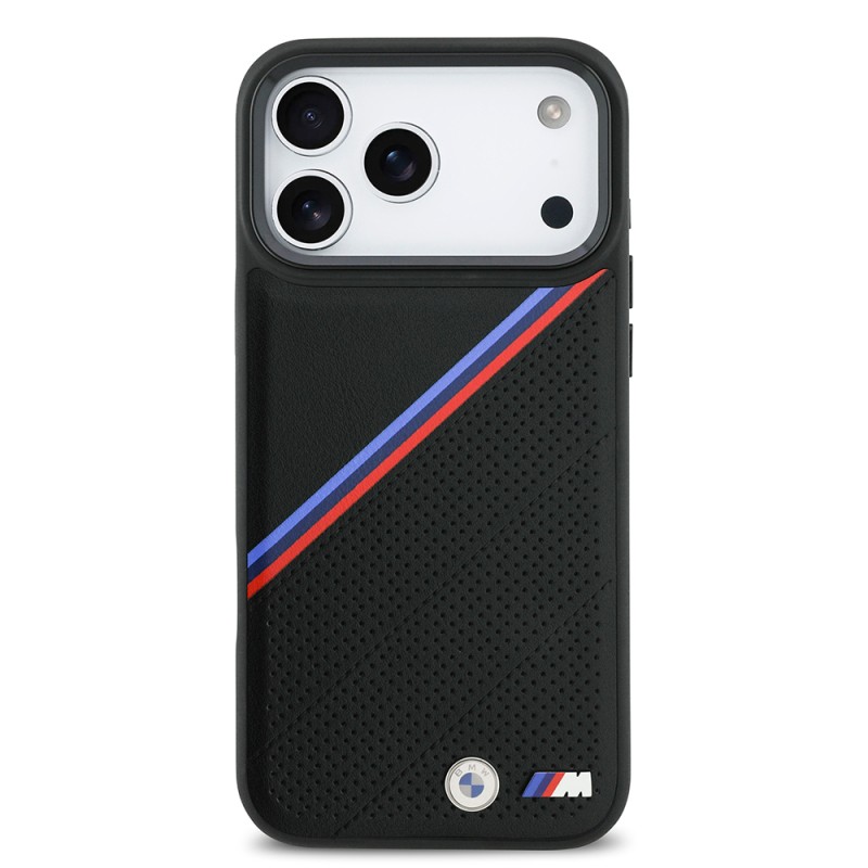 Apple iPhone 17 Pro Max Case BMW Original Licensed M-Safe Charging Feature M Logo Three Stripe Perforated Leather Cover - 5