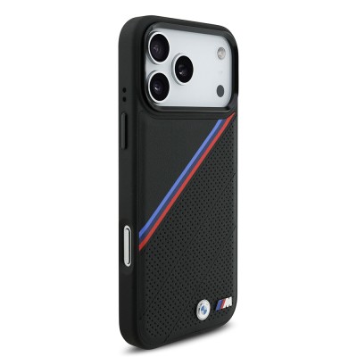 Apple iPhone 17 Pro Max Case BMW Original Licensed M-Safe Charging Feature M Logo Three Stripe Perforated Leather Cover - 6