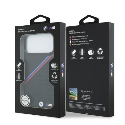 Apple iPhone 17 Pro Max Case BMW Original Licensed M-Safe Charging Feature M Logo Three Stripe Perforated Leather Cover - 16