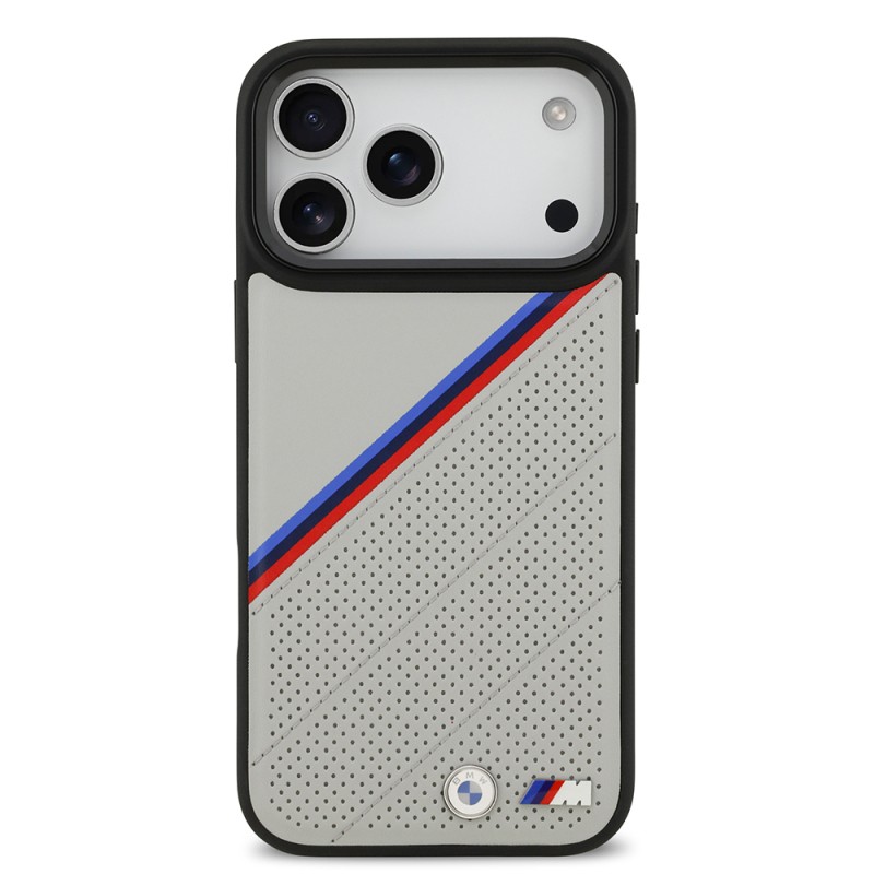 Apple iPhone 17 Pro Max Case BMW Original Licensed M-Safe Charging Feature M Logo Three Stripe Perforated Leather Cover - 11