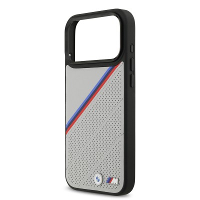 Apple iPhone 17 Pro Max Case BMW Original Licensed M-Safe Charging Feature M Logo Three Stripe Perforated Leather Cover - 14