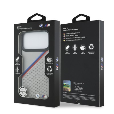 Apple iPhone 17 Pro Max Case BMW Original Licensed M-Safe Charging Feature M Logo Three Stripe Perforated Leather Cover - 17