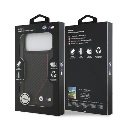 Apple iPhone 17 Pro Max Case BMW Original Licensed M-safe Charging Feature Metal BMW and M Logo PU Carbon Design Cover - 17