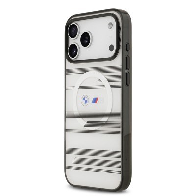 Apple iPhone 17 Pro Max Case BMW Original Licensed M-Safe Charging Feature Metal Camera Button Horizontal Stripe M Design Cover - 5