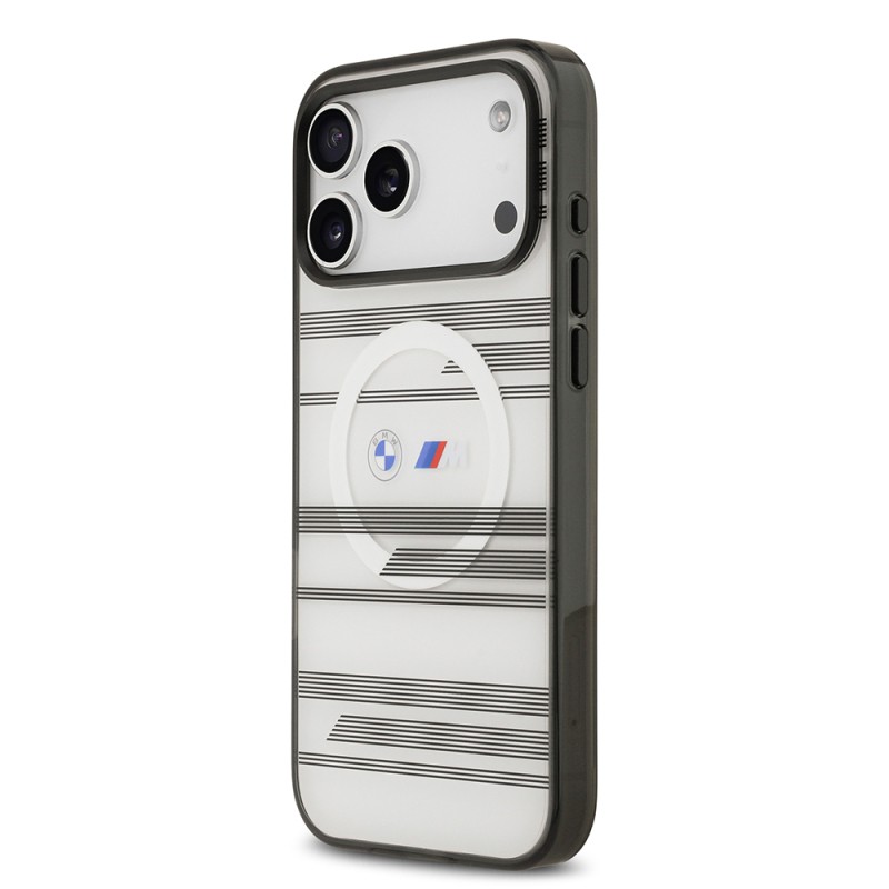 Apple iPhone 17 Pro Max Case BMW Original Licensed M-Safe Charging Feature Metal Camera Button Horizontal Stripe M Design Cover - 5
