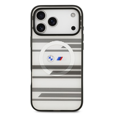 Apple iPhone 17 Pro Max Case BMW Original Licensed M-Safe Charging Feature Metal Camera Button Horizontal Stripe M Design Cover - 6