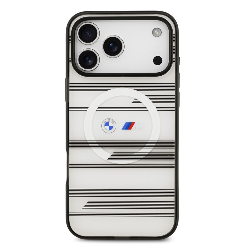 Apple iPhone 17 Pro Max Case BMW Original Licensed M-Safe Charging Feature Metal Camera Button Horizontal Stripe M Design Cover - 6