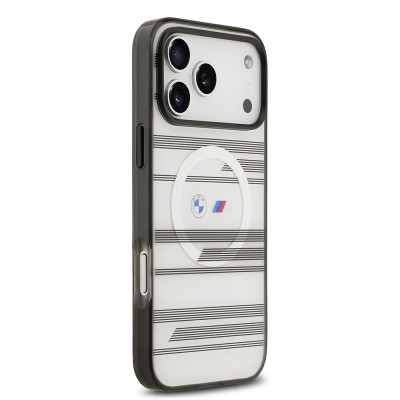 Apple iPhone 17 Pro Max Case BMW Original Licensed M-Safe Charging Feature Metal Camera Button Horizontal Stripe M Design Cover - 7