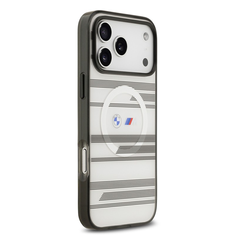 Apple iPhone 17 Pro Max Case BMW Original Licensed M-Safe Charging Feature Metal Camera Button Horizontal Stripe M Design Cover - 7