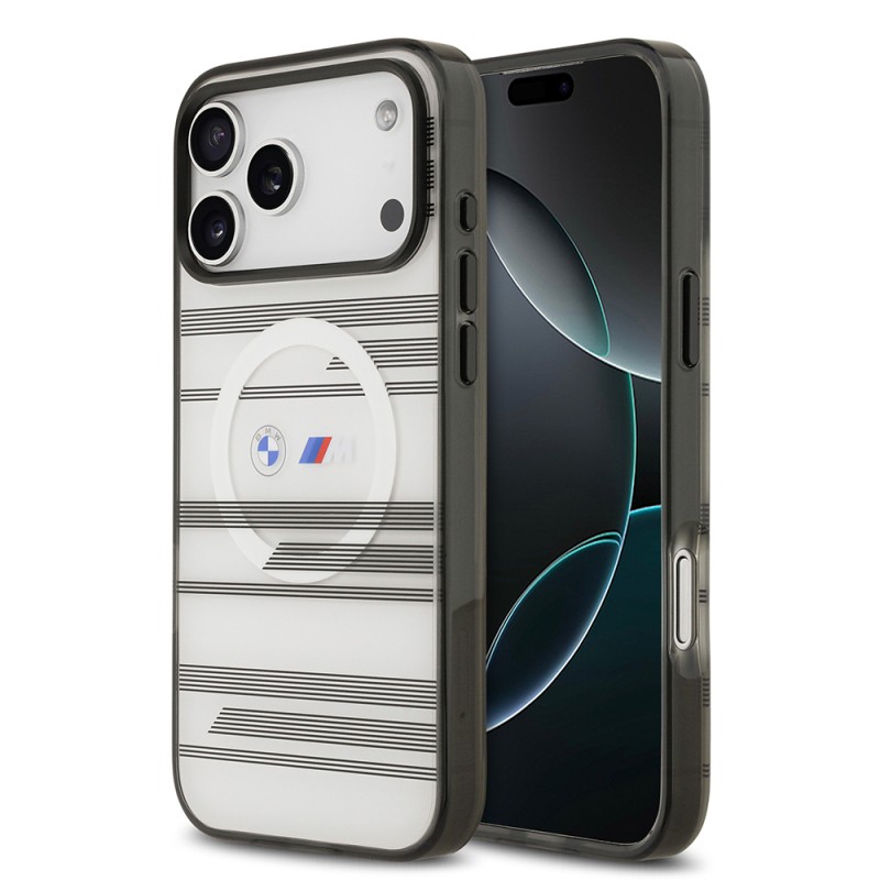 Apple iPhone 17 Pro Max Case BMW Original Licensed M-Safe Charging Feature Metal Camera Button Horizontal Stripe M Design Cover - 2