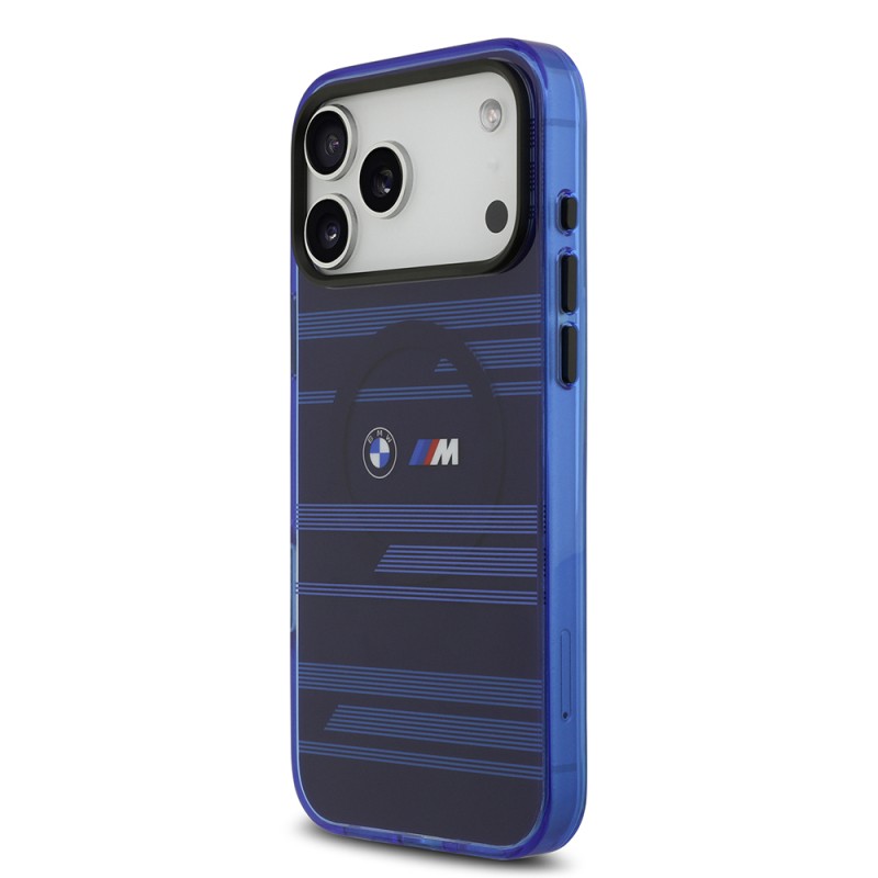 Apple iPhone 17 Pro Max Case BMW Original Licensed M-Safe Charging Feature Metal Camera Button Horizontal Stripe M Design Cover - 12