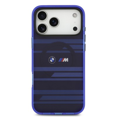Apple iPhone 17 Pro Max Case BMW Original Licensed M-Safe Charging Feature Metal Camera Button Horizontal Stripe M Design Cover - 13