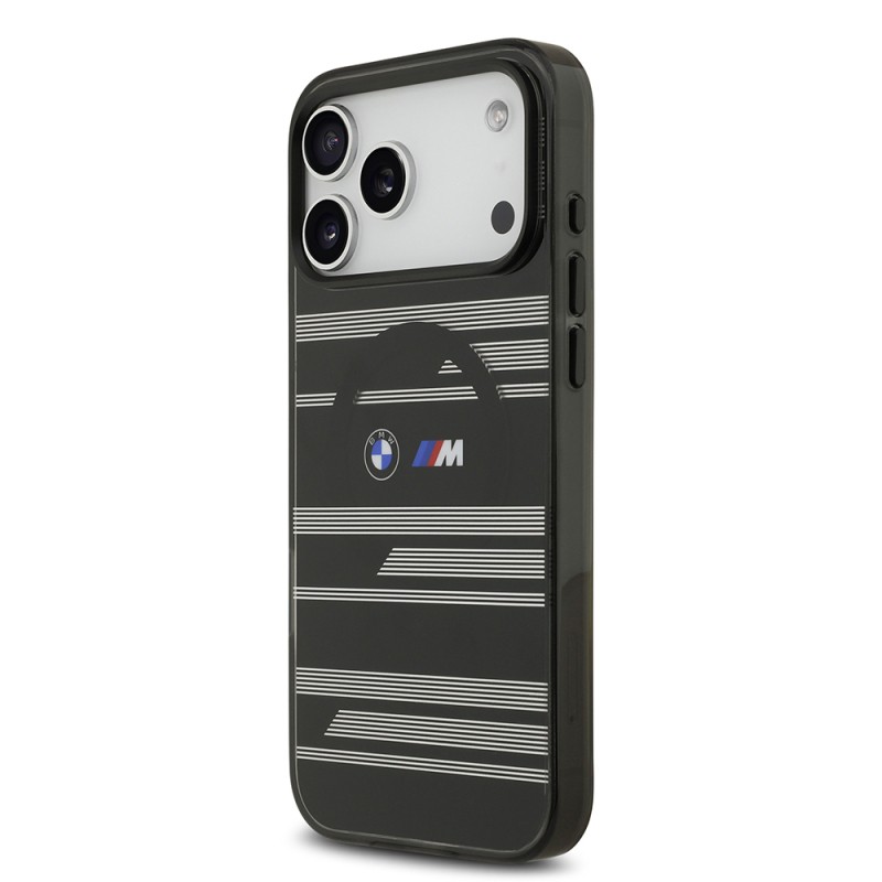 Apple iPhone 17 Pro Max Case BMW Original Licensed M-Safe Charging Feature Metal Camera Button Horizontal Stripe M Design Cover - 19