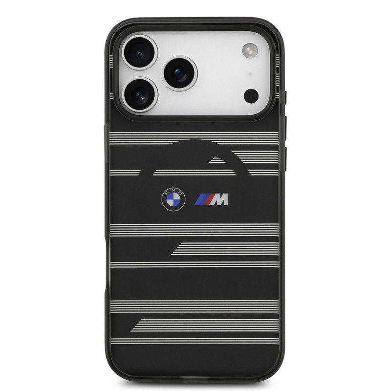 Apple iPhone 17 Pro Max Case BMW Original Licensed M-Safe Charging Feature Metal Camera Button Horizontal Stripe M Design Cover - 20