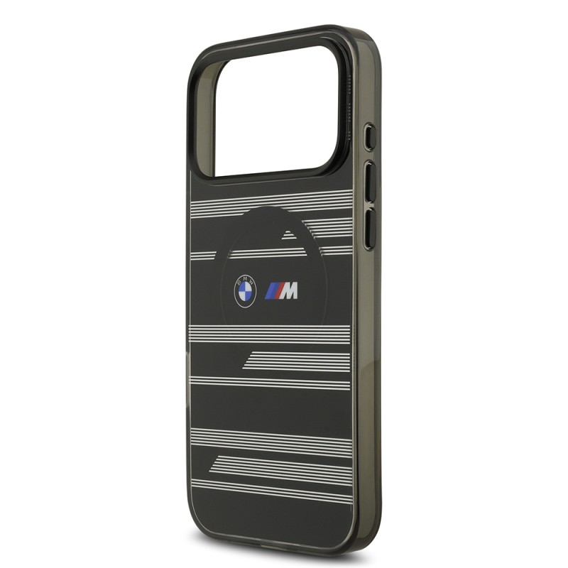 Apple iPhone 17 Pro Max Case BMW Original Licensed M-Safe Charging Feature Metal Camera Button Horizontal Stripe M Design Cover - 23