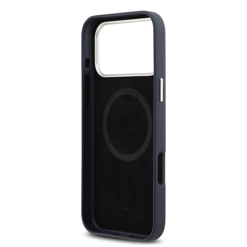 Apple iPhone 17 Pro Max Case BMW Original Licensed M-Safe Charging Feature Metal Logo Full Cover Leather Cover - 17
