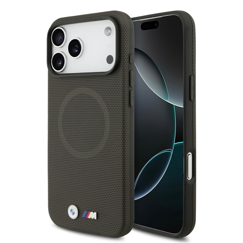 Apple iPhone 17 Pro Max Case BMW Original Licensed M-Safe Charging Feature Metal Logo Perforated M Design Leather Cover - 1