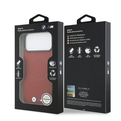 Apple iPhone 17 Pro Max Case BMW Original Licensed M-Safe Charging Feature Metal Logo Perforated M Design Leather Cover - 41