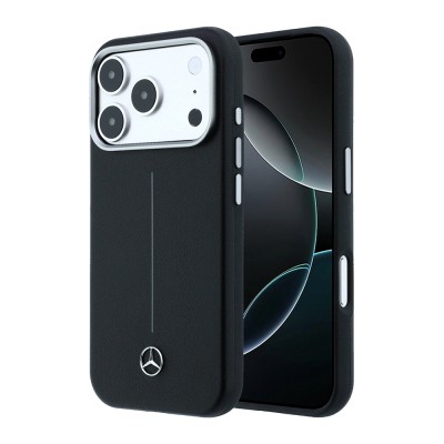 Apple iPhone 17 Pro Max Case – Genuine Licensed Mercedes-Benz – Striped Leather Cover with Metal Star Logo and MagSafe Charging Support - 1