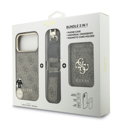 Apple iPhone 17 Pro Max Case Guess Original Licensed M-safe Charging Case with Strap and 4G Logo Card Holder - 24