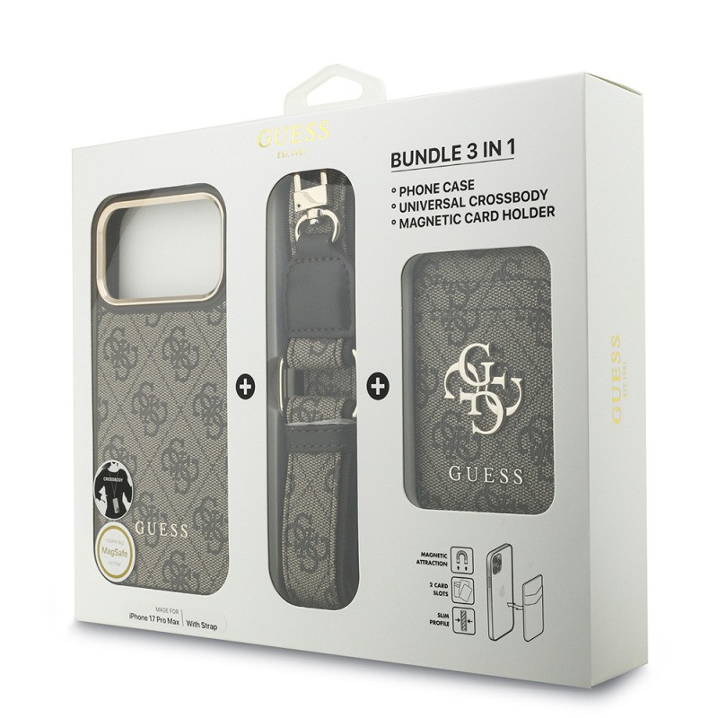 Apple iPhone 17 Pro Max Case Guess Original Licensed M-safe Charging Case with Strap and 4G Logo Card Holder - 24