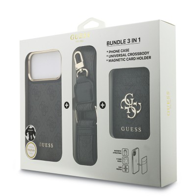 Apple iPhone 17 Pro Max Case Guess Original Licensed M-safe Charging Case with Strap and 4G Logo Card Holder - 25