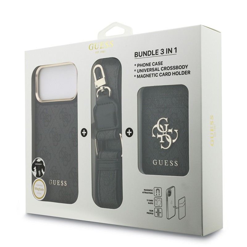Apple iPhone 17 Pro Max Case Guess Original Licensed M-safe Charging Case with Strap and 4G Logo Card Holder - 25