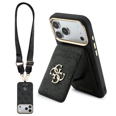 Apple iPhone 17 Pro Max Case Guess Original Licensed M-safe Charging Case with Strap and 4G Metal Logo Card Holder - 1