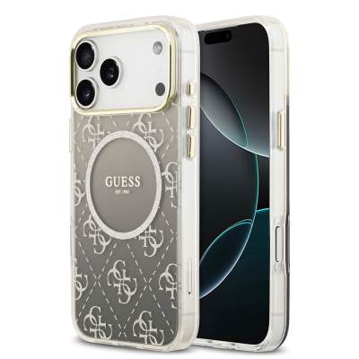 Apple iPhone 17 Pro Max Case Guess Original Licensed M-safe Charging Feature 4G Patterned Glitter Silicone Cover - Guess