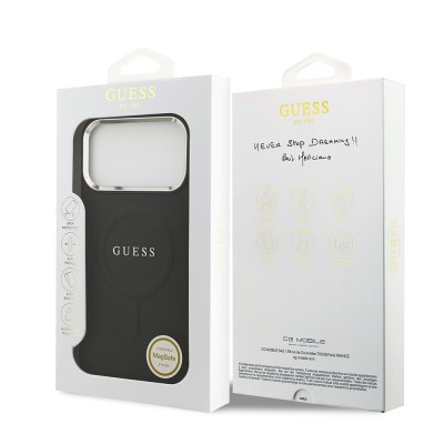 Apple iPhone 17 Pro Max Case Guess Original Licensed M-safe Charging Feature Classic Script Logo PU Leather Cover - 17