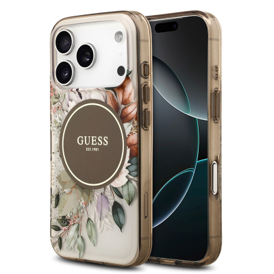 Apple iPhone 17 Pro Max Case Guess Original Licensed M-safe Charging Feature Flower Tonal Circle Cover - Guess