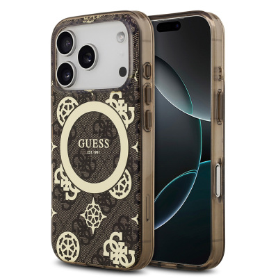 Apple iPhone 17 Pro Max Case Guess Original Licensed M-Safe Charging Feature IML Peony and 4G Patterned Classic Logo Cover - Guess