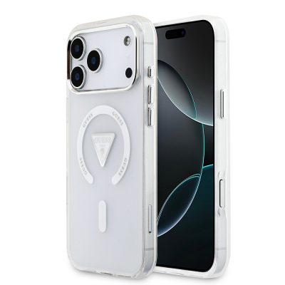 Apple iPhone 17 Pro Max Case Guess Original Licensed M-Safe Charging Feature IML Printed Triangle Logo Metal Camera Frame Cover - Guess